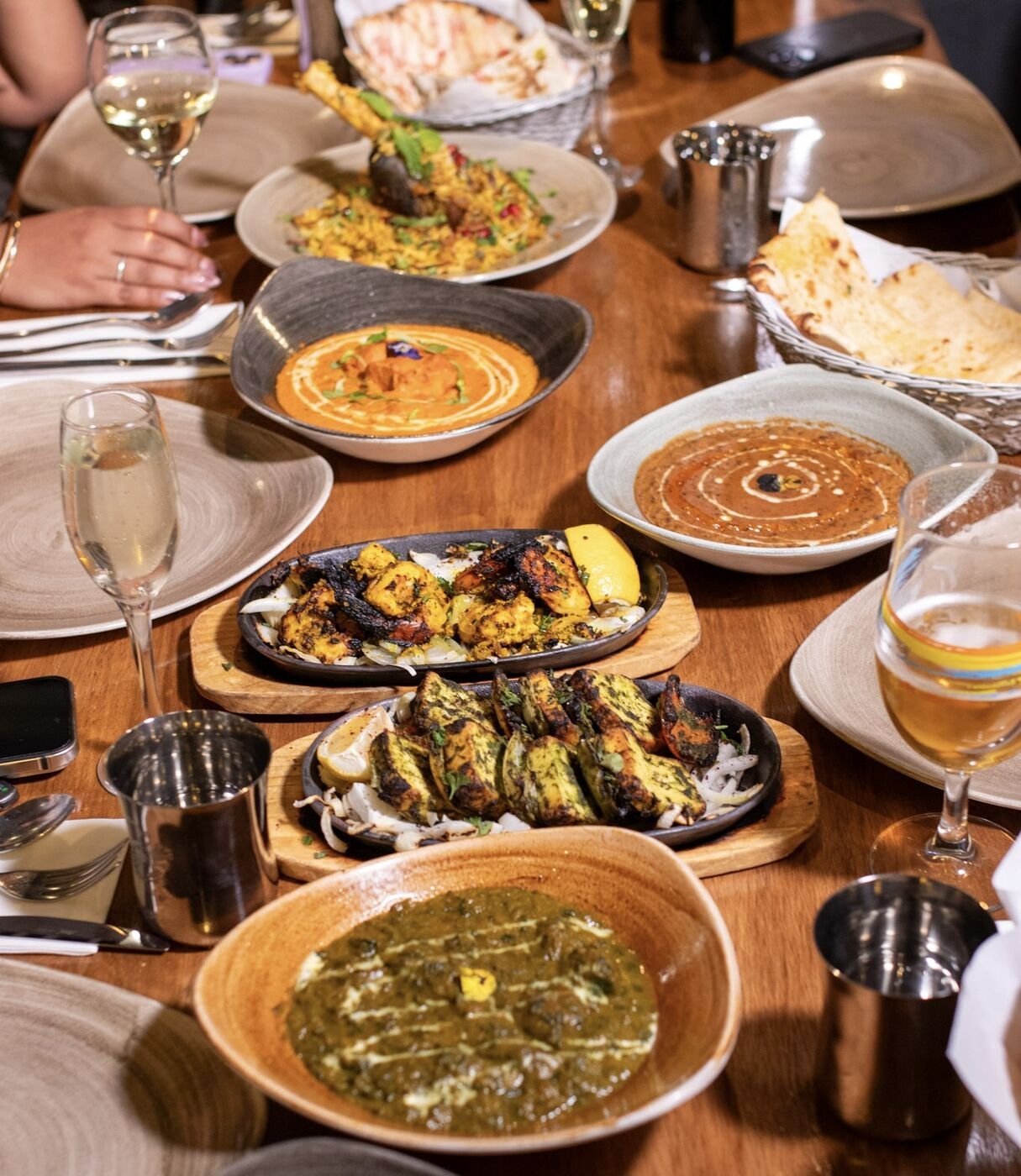 Table of Indian dishes at a Glasgow restaurant, food photography