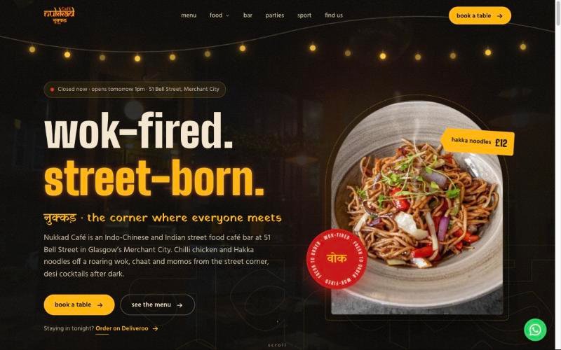 Homepage of the Nukkad Café website, designed and built by the AWSM company