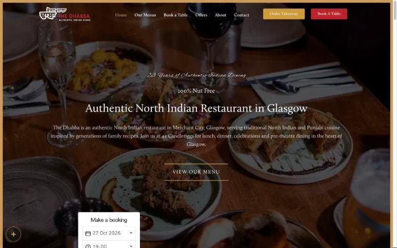 Homepage of the The Dhabba website, designed and built by the AWSM company