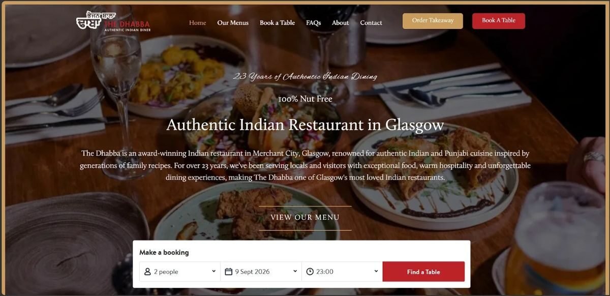 Restaurant website with online ordering and table booking, designed and built by the AWSM company