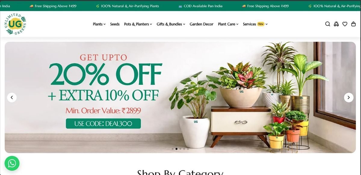 Unlimited Greens Shopify ecommerce store for a plant nursery
